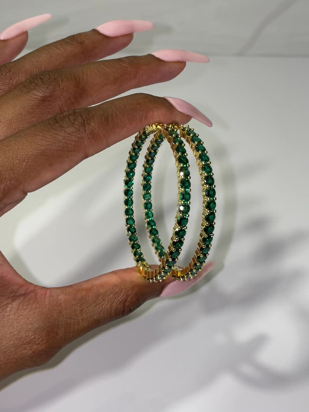 green bling cubic zirconia cz inside out hoop earrings