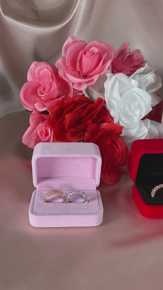 pink and silver cubic zirconia ring set