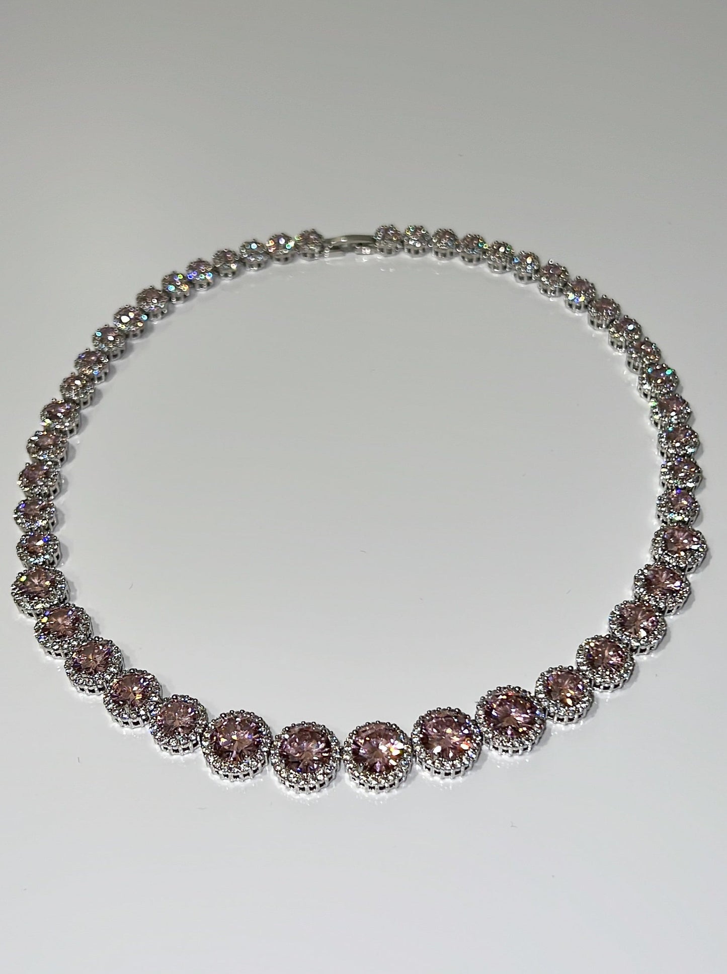 cubic zirconia princess pink and silver necklace