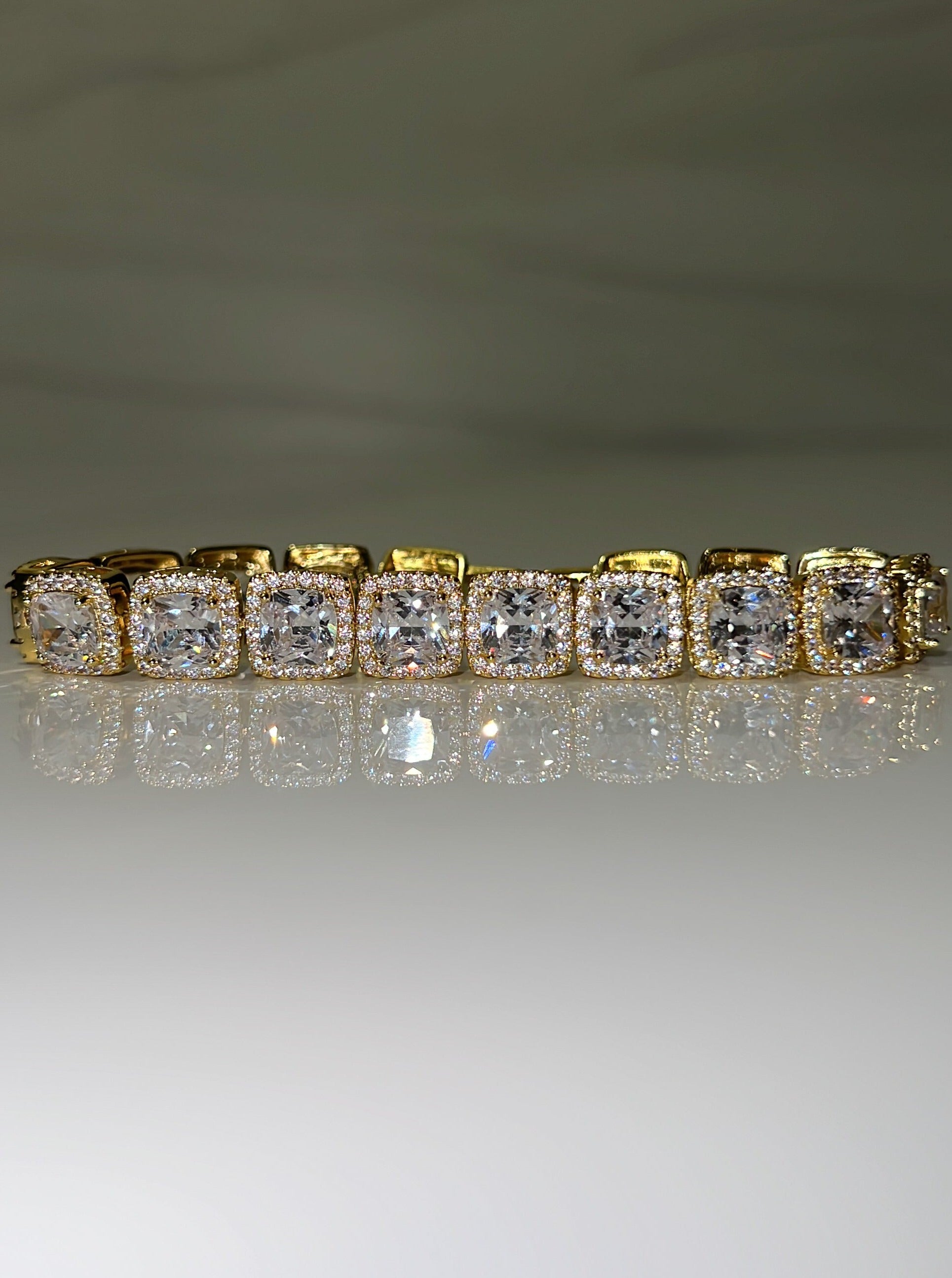 cubic zirconia princess cut gold bracelet