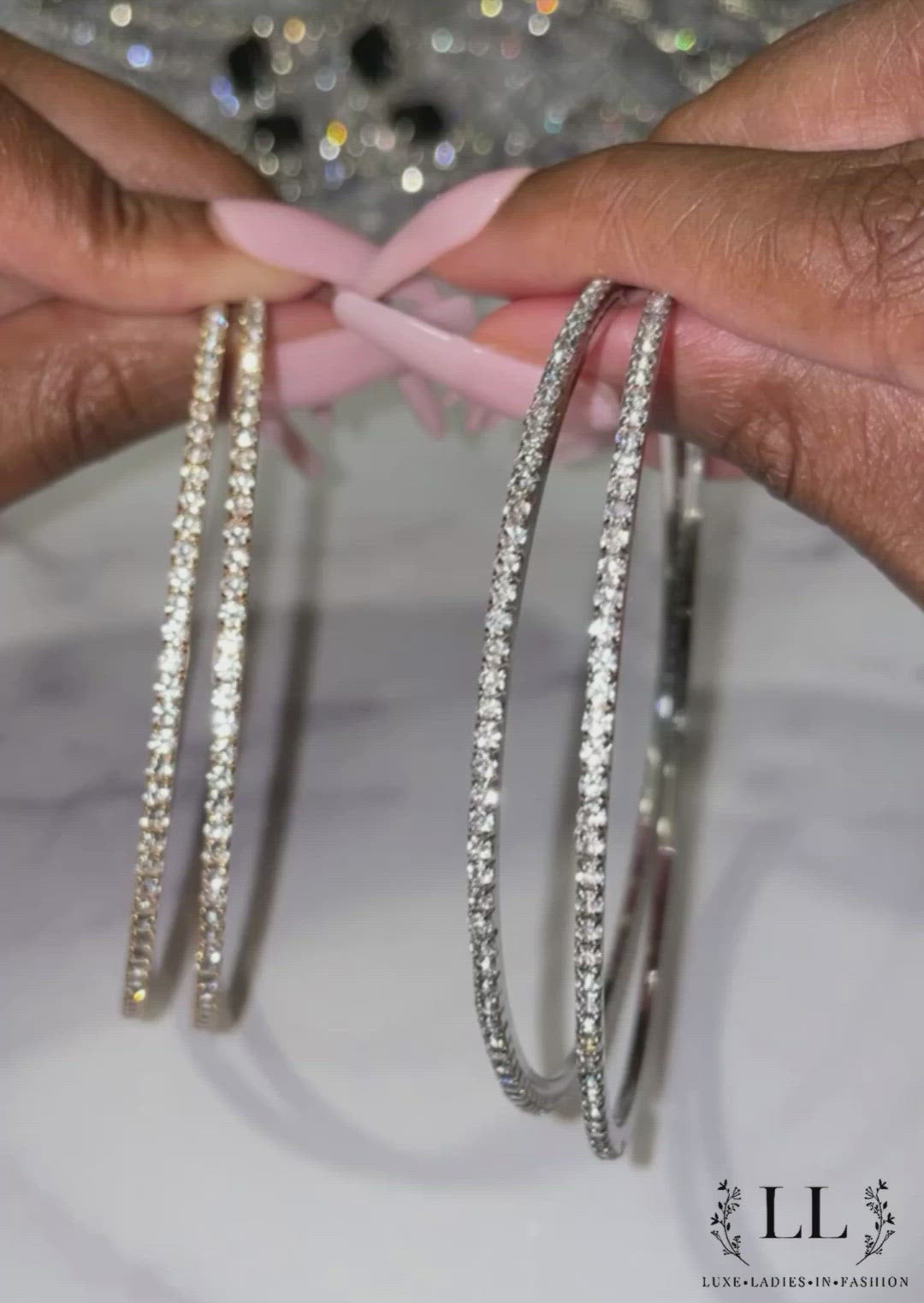 thin silver bling rhinestone hoop earrings