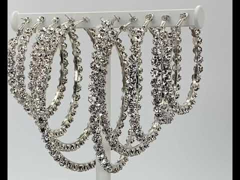 silver rhinestone bling large hoop earrings