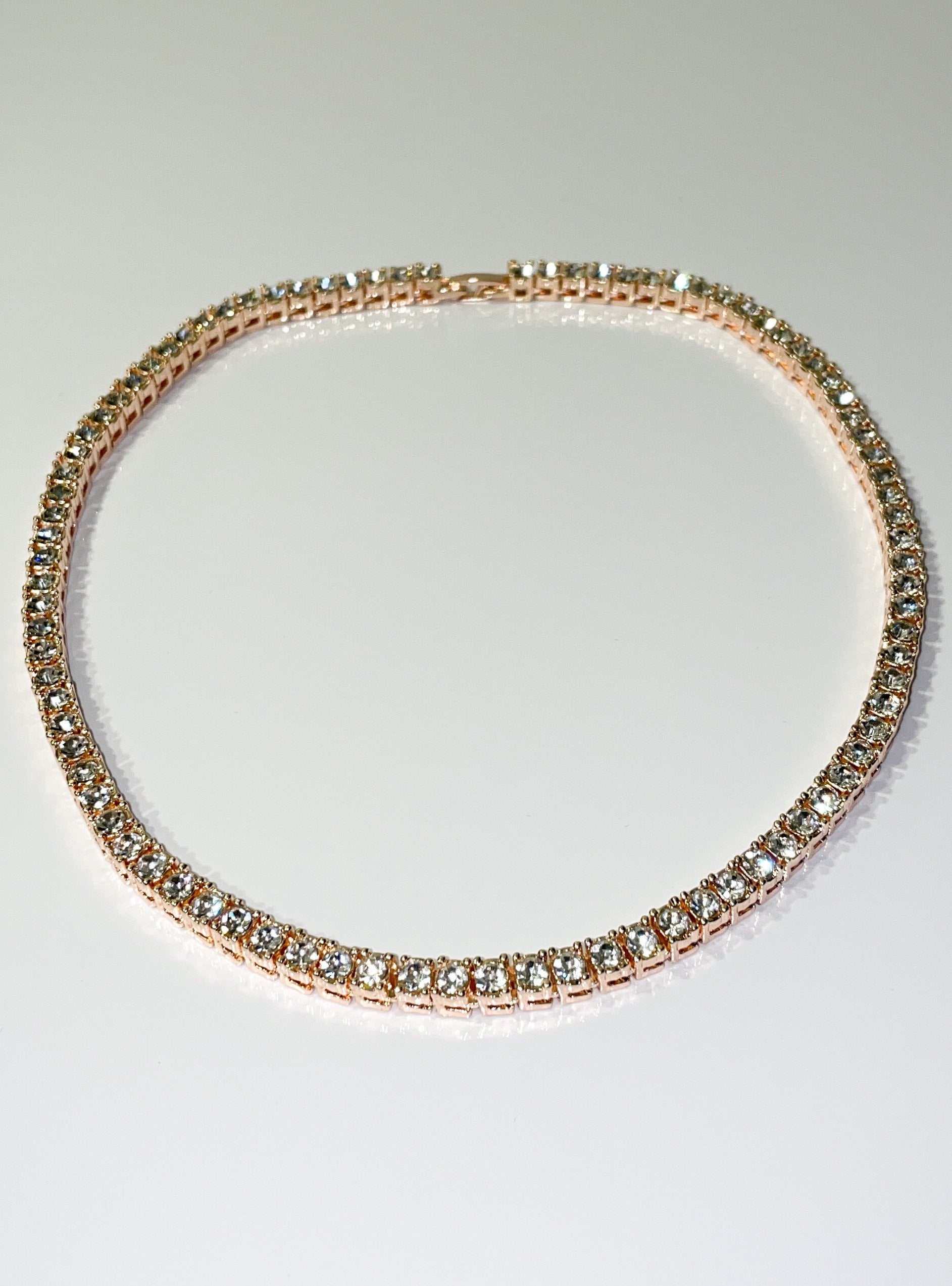 rhinestone rose gold tennis necklace