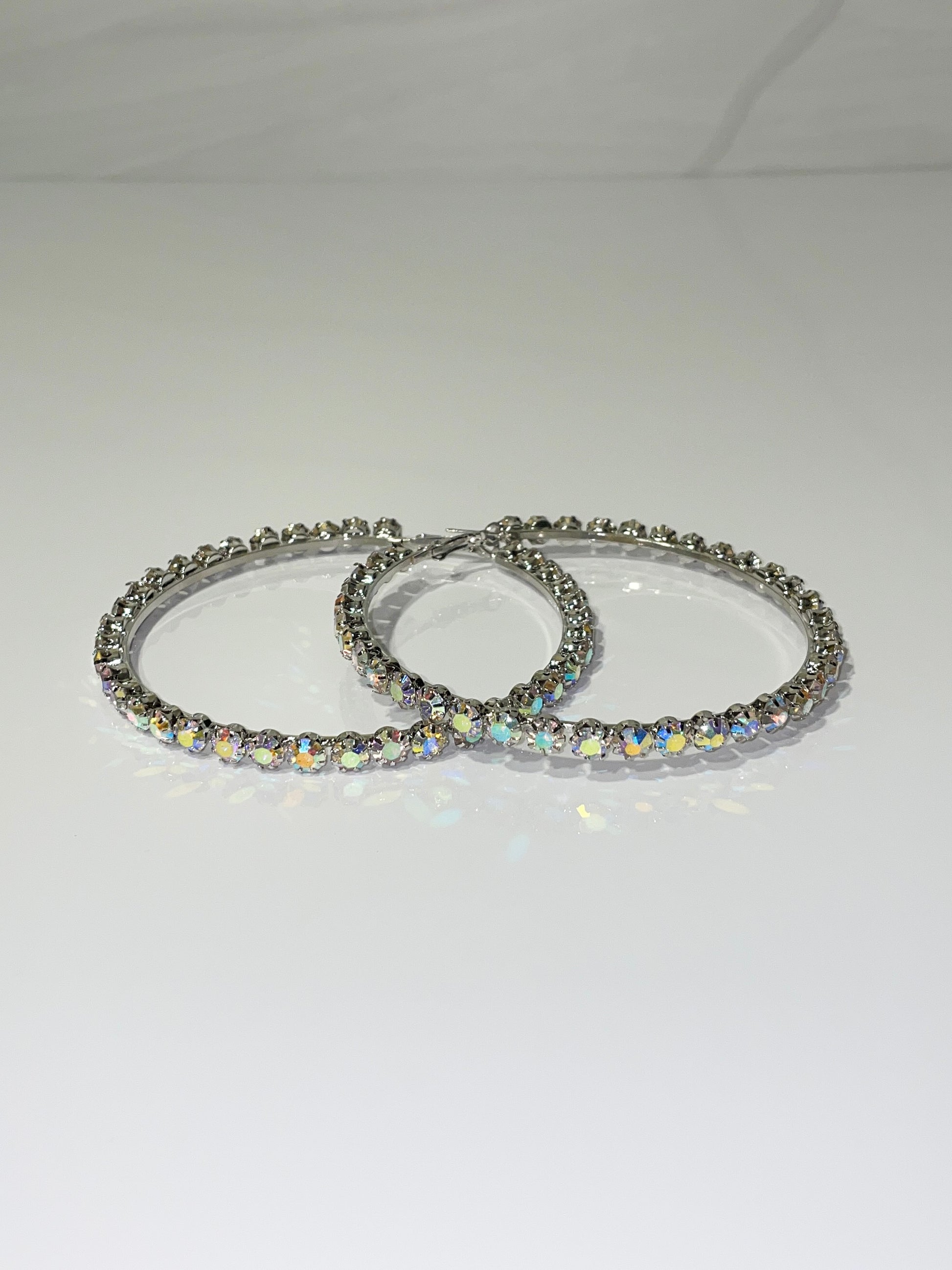 iridescent ab silver rhinestone bling large hoop earrings