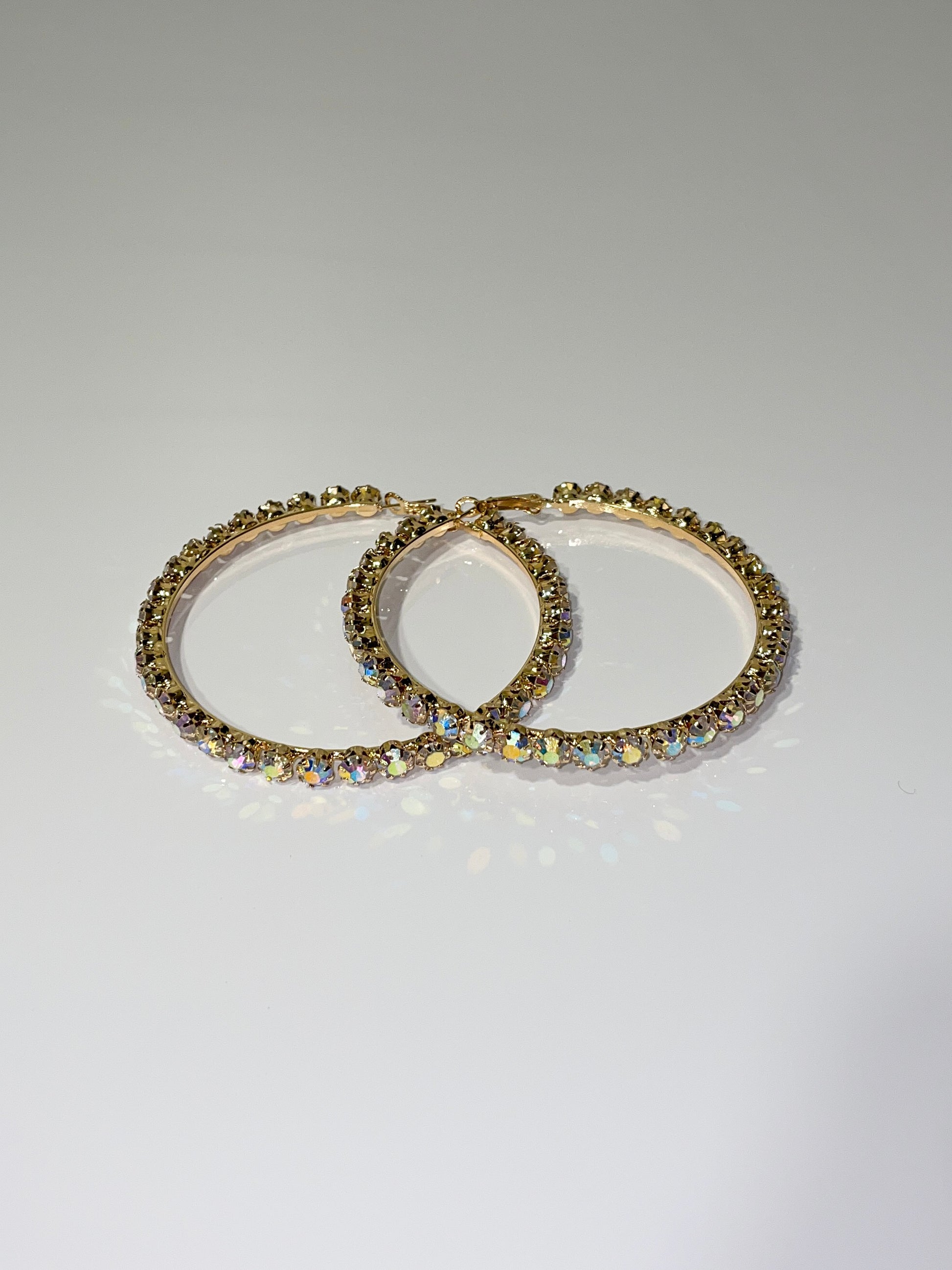 iridescent ab gold rhinestone bling large hoop earrings