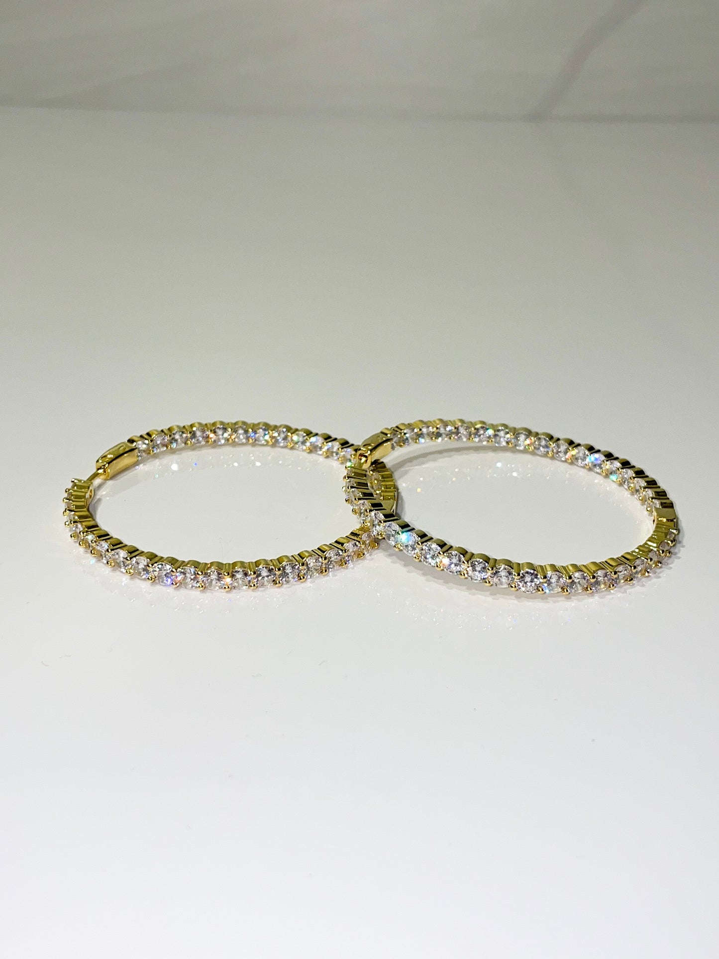 gold  bling cubic zirconia cz inside out hoop earrings