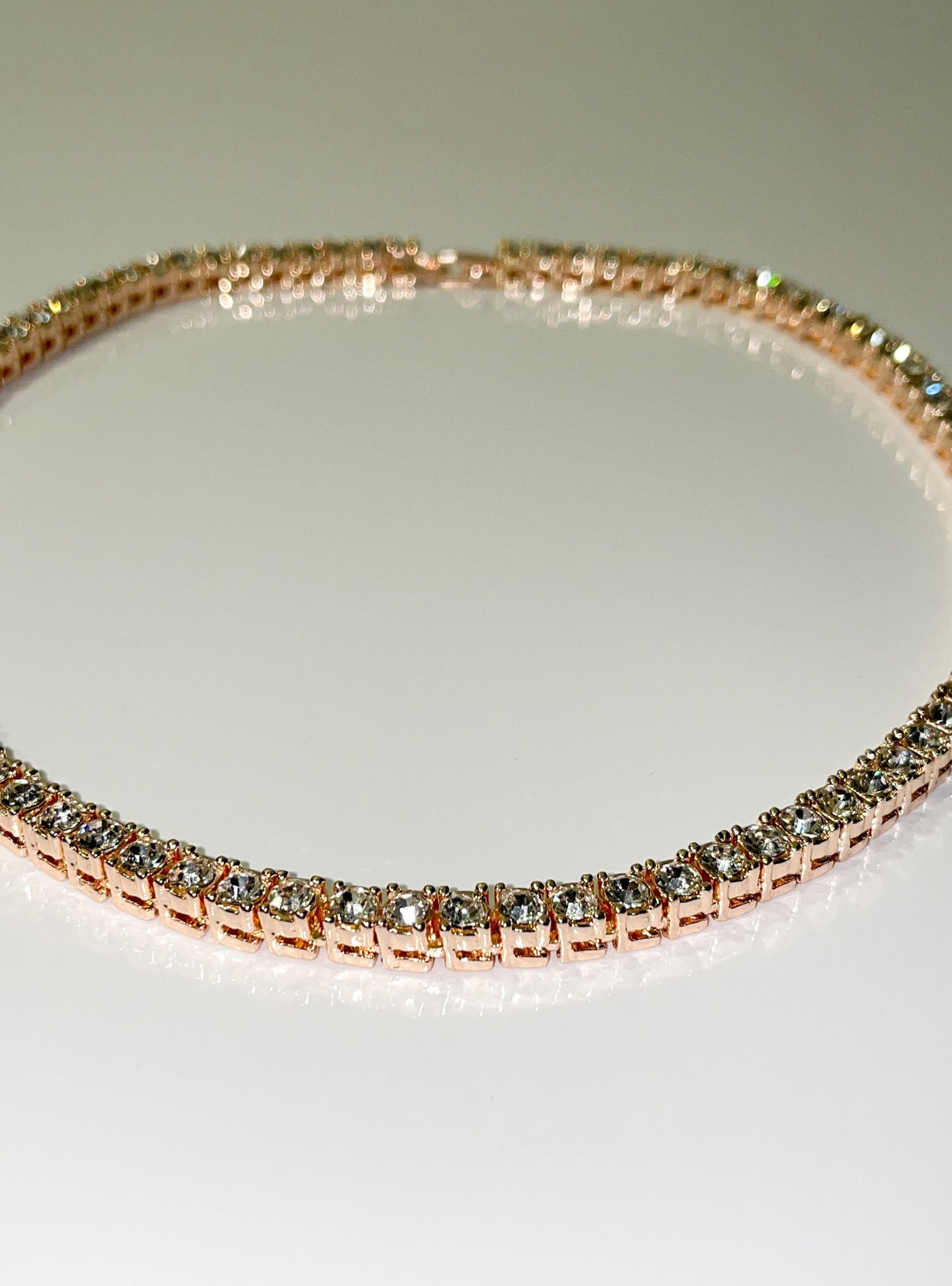 rhinestone rose gold tennis necklace