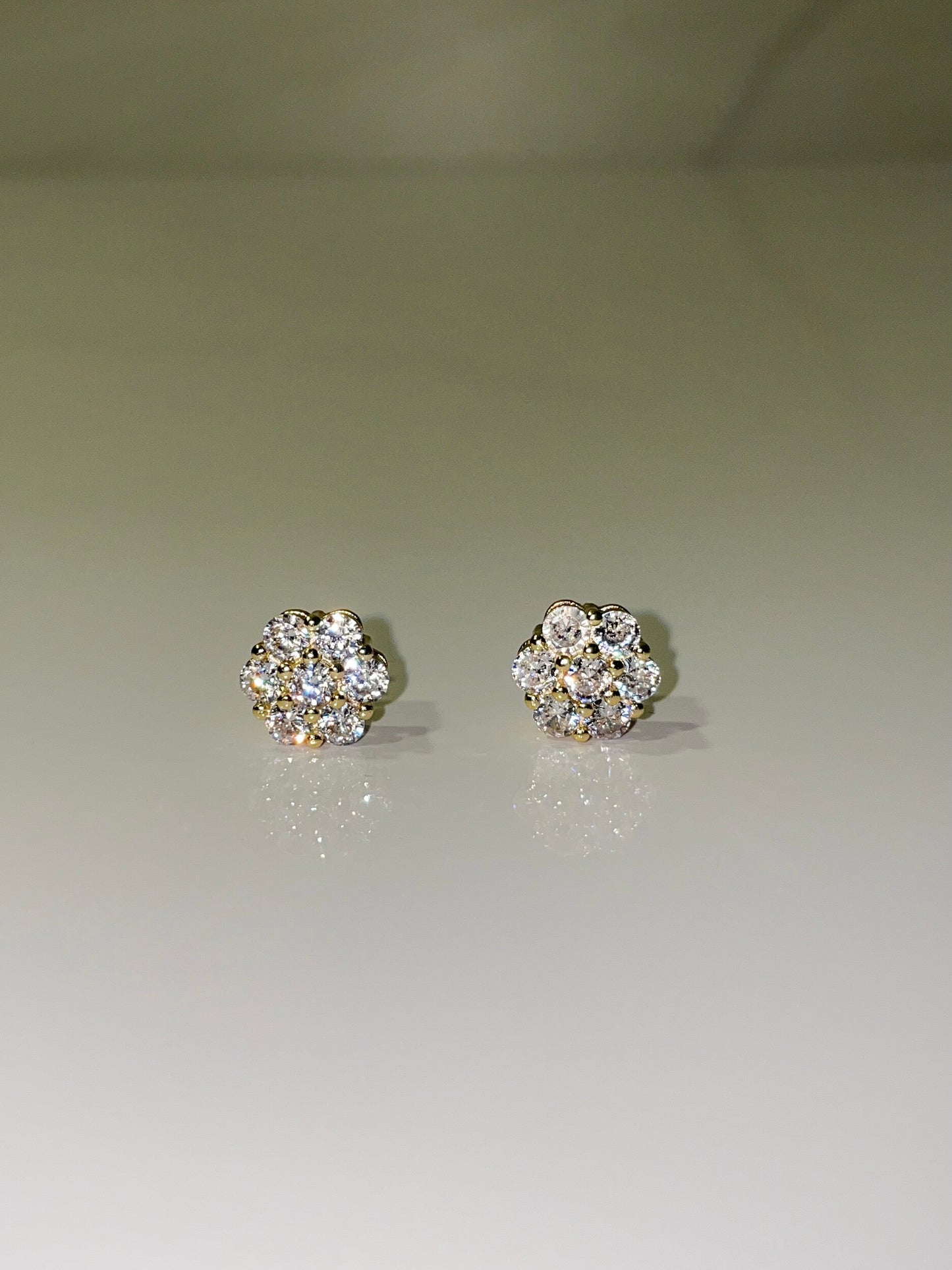 gold cubic zirconia flower screwback stud earrings