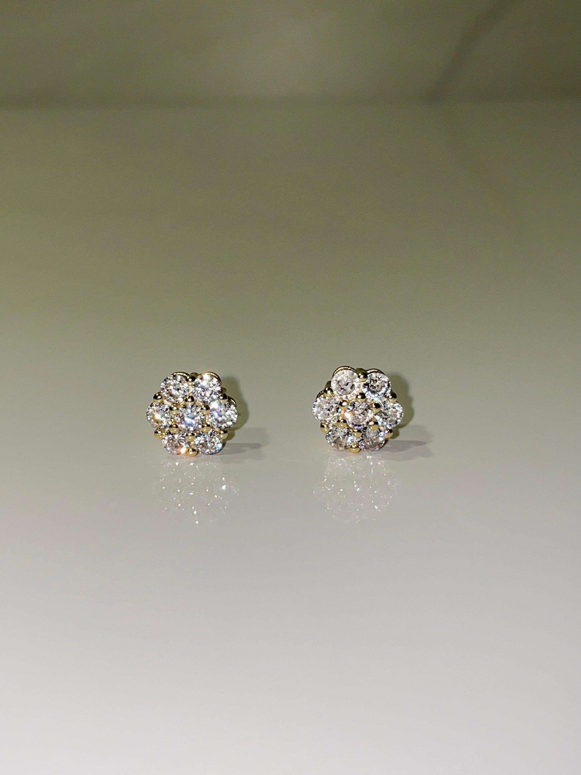 gold cubic zirconia flower screwback stud earrings