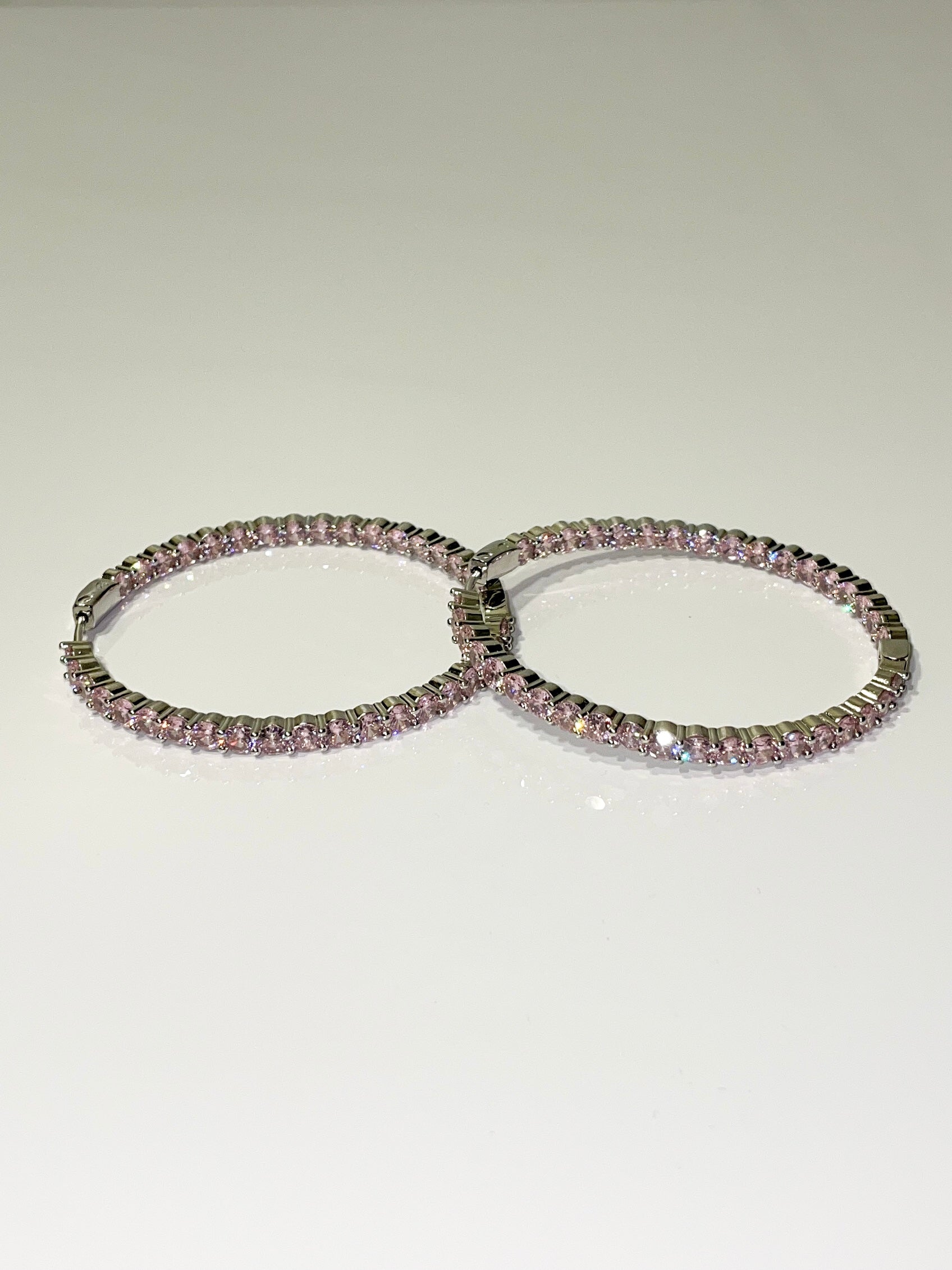 pink bling cubic zirconia cz inside out hoop earrings