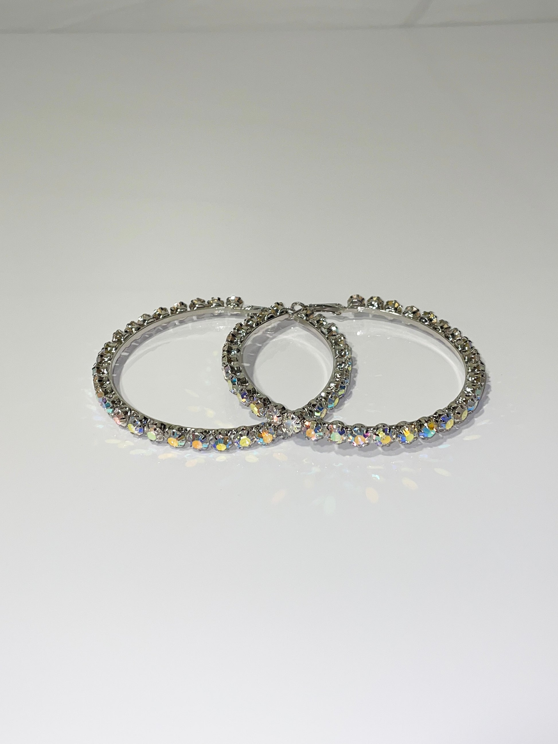 iridescent ab silver rhinestone bling large hoop earrings