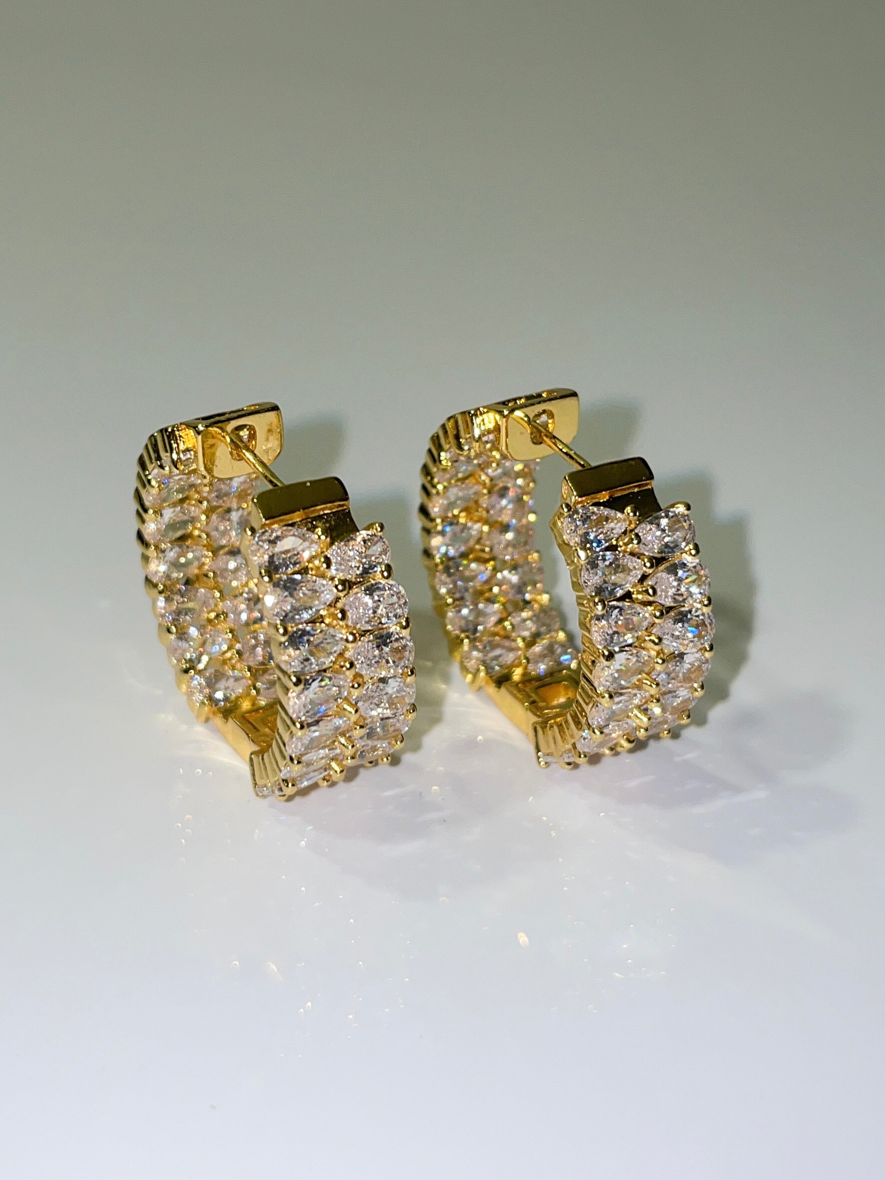 18k gold plated cubic zirconia inside out mini hoop earrings