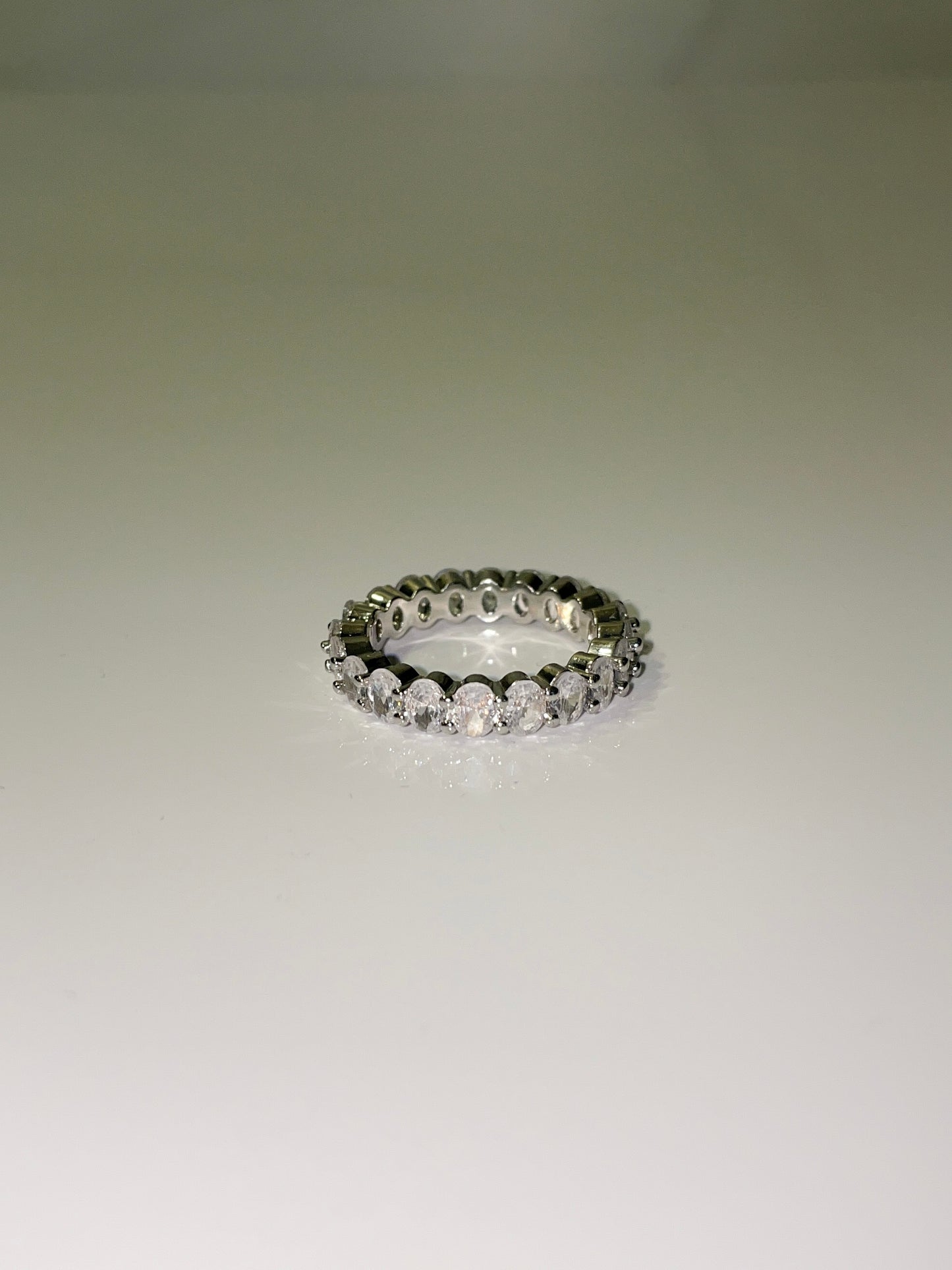 oval cubic zirconia stackable eternity wedding band ring
