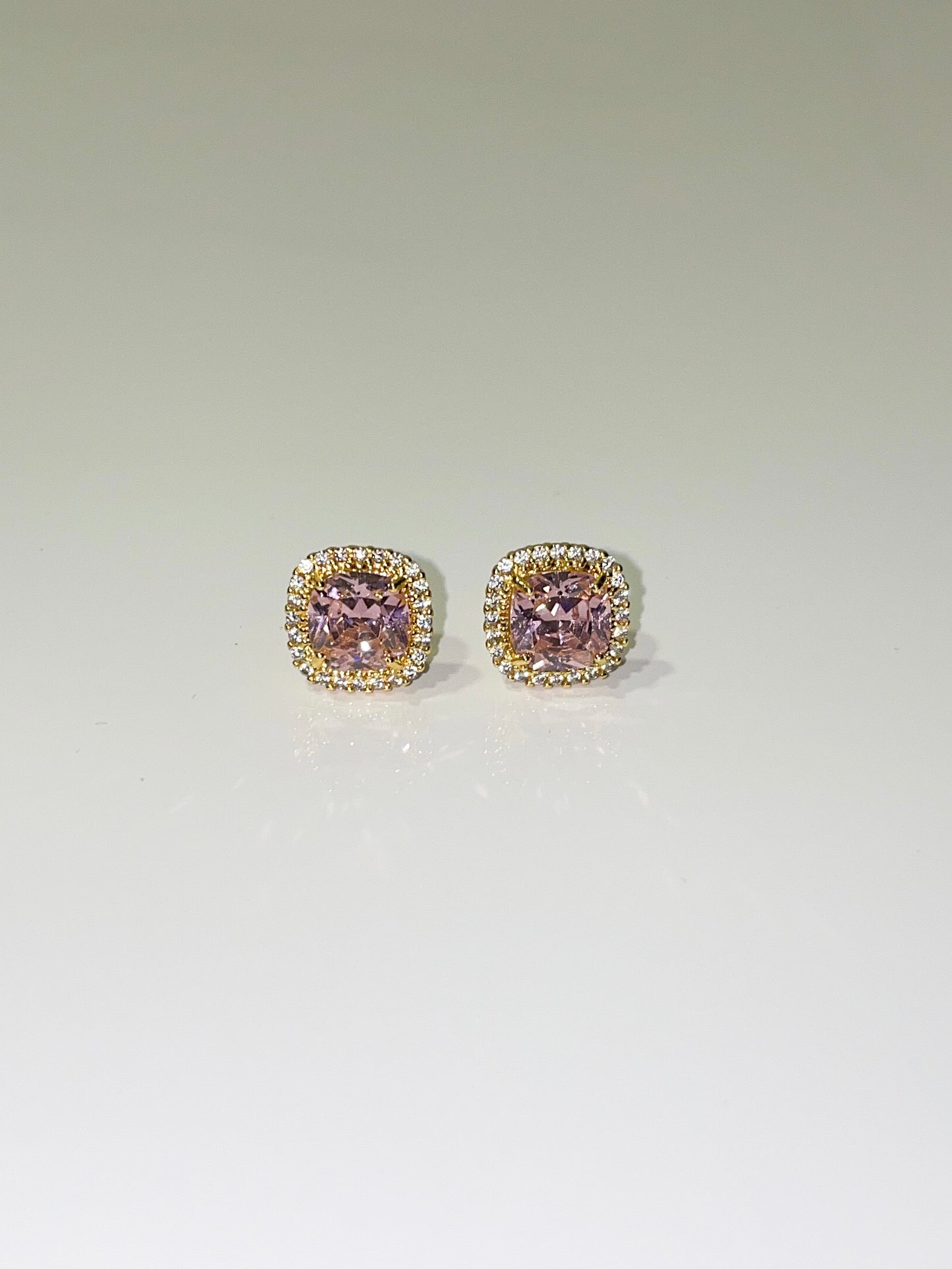 classic pink and gold cubic zirconia stud earrings