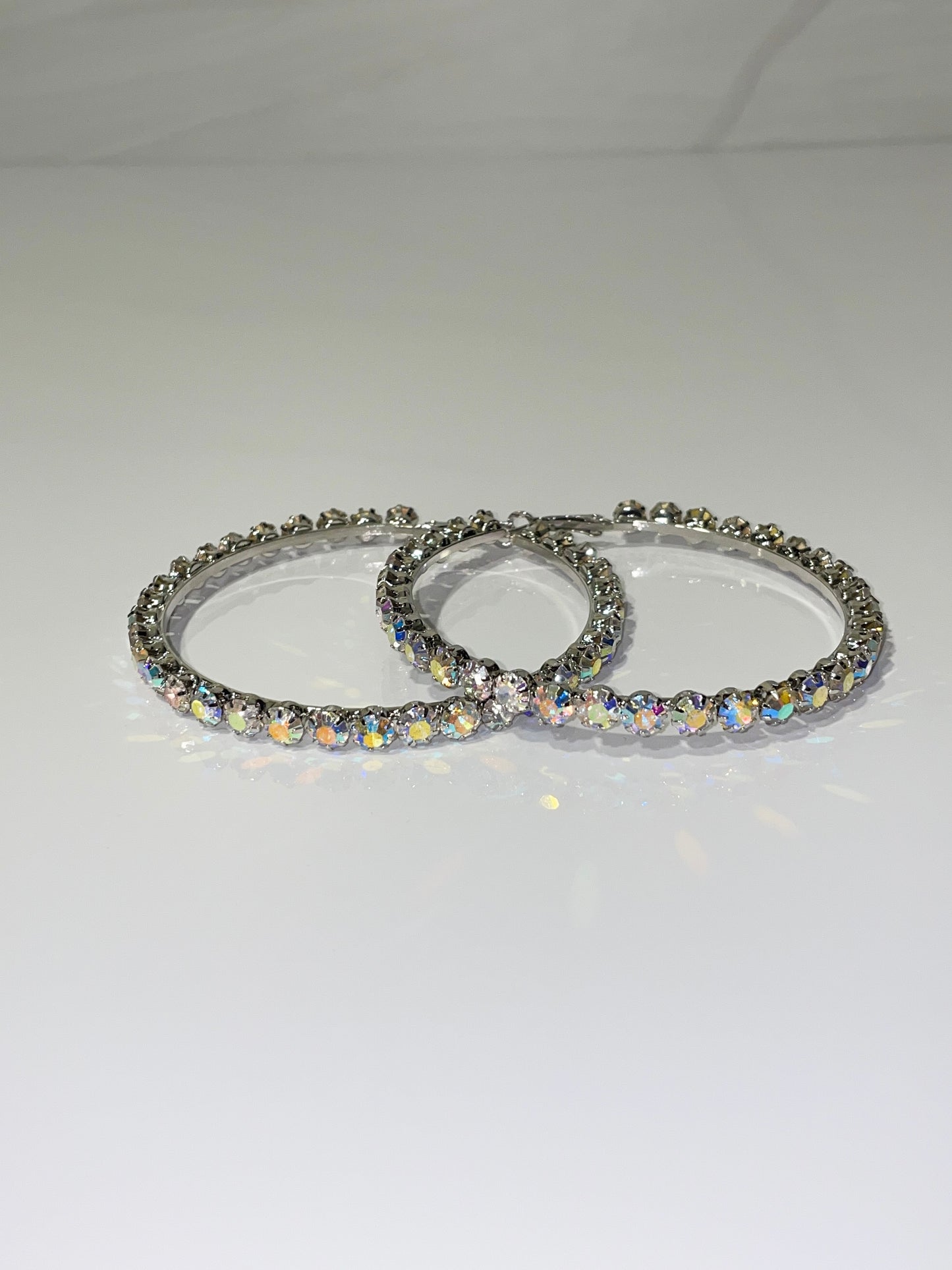 iridescent ab silver rhinestone bling large hoop earrings