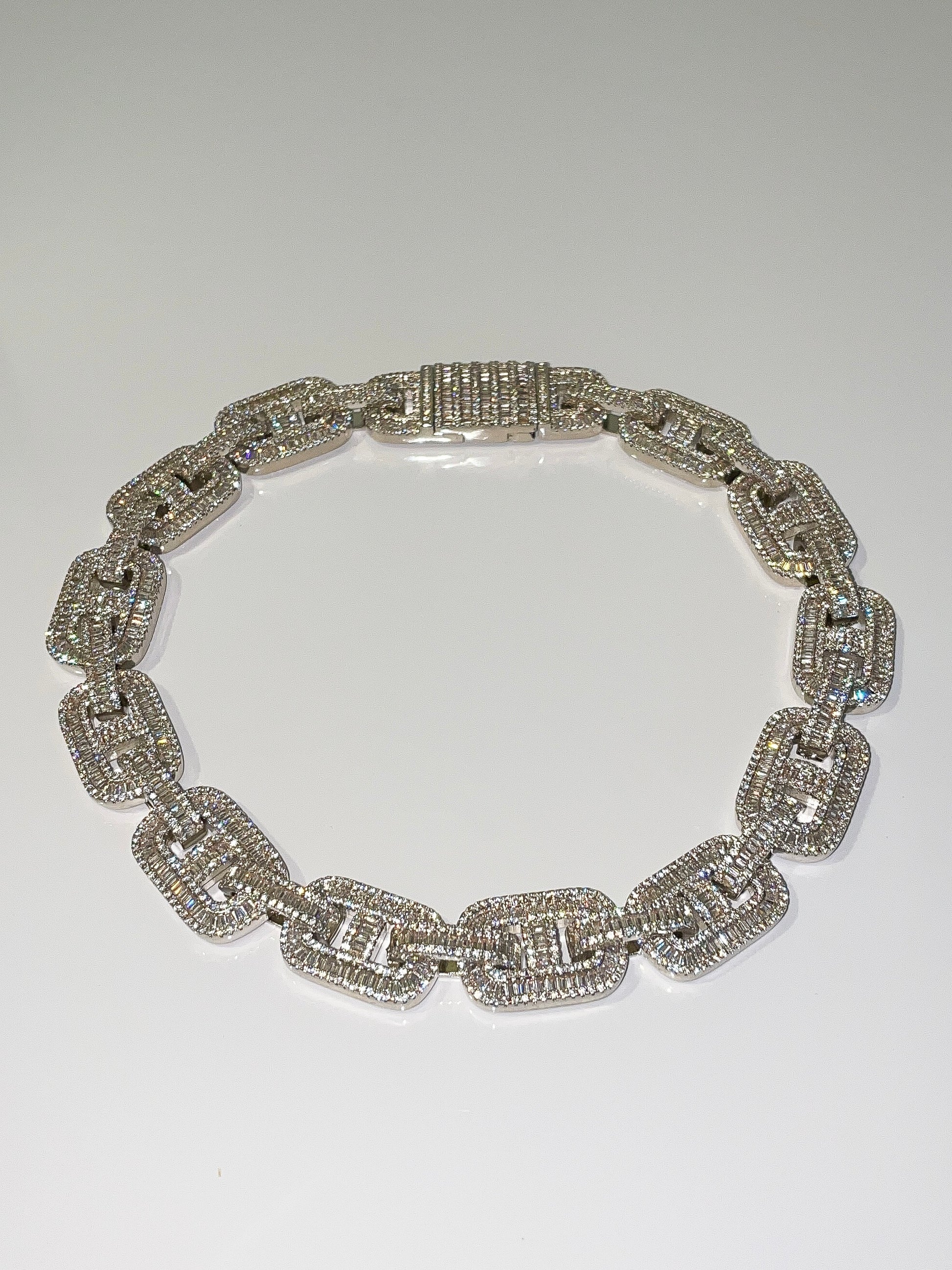silver diamond cubic zirconia mariner link baguettes necklace