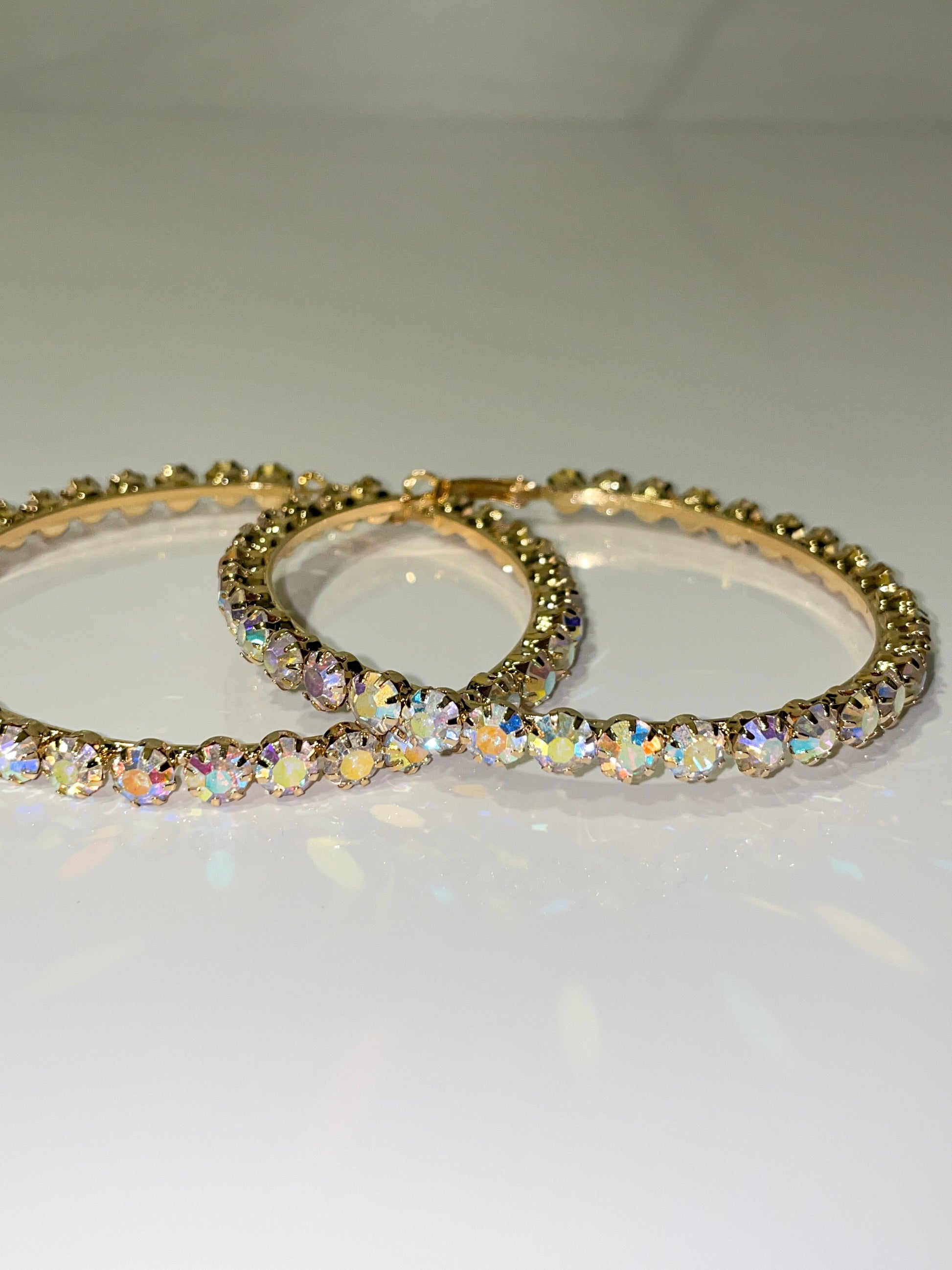 iridescent ab gold rhinestone bling large hoop earrings