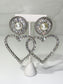 silver rhinestone and pearl heart earrings