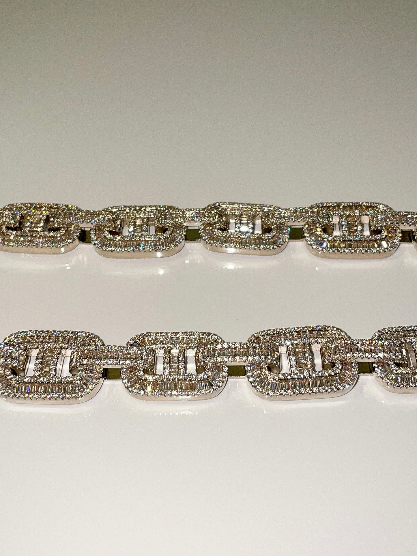 silver diamond cubic zirconia mariner link baguettes necklace