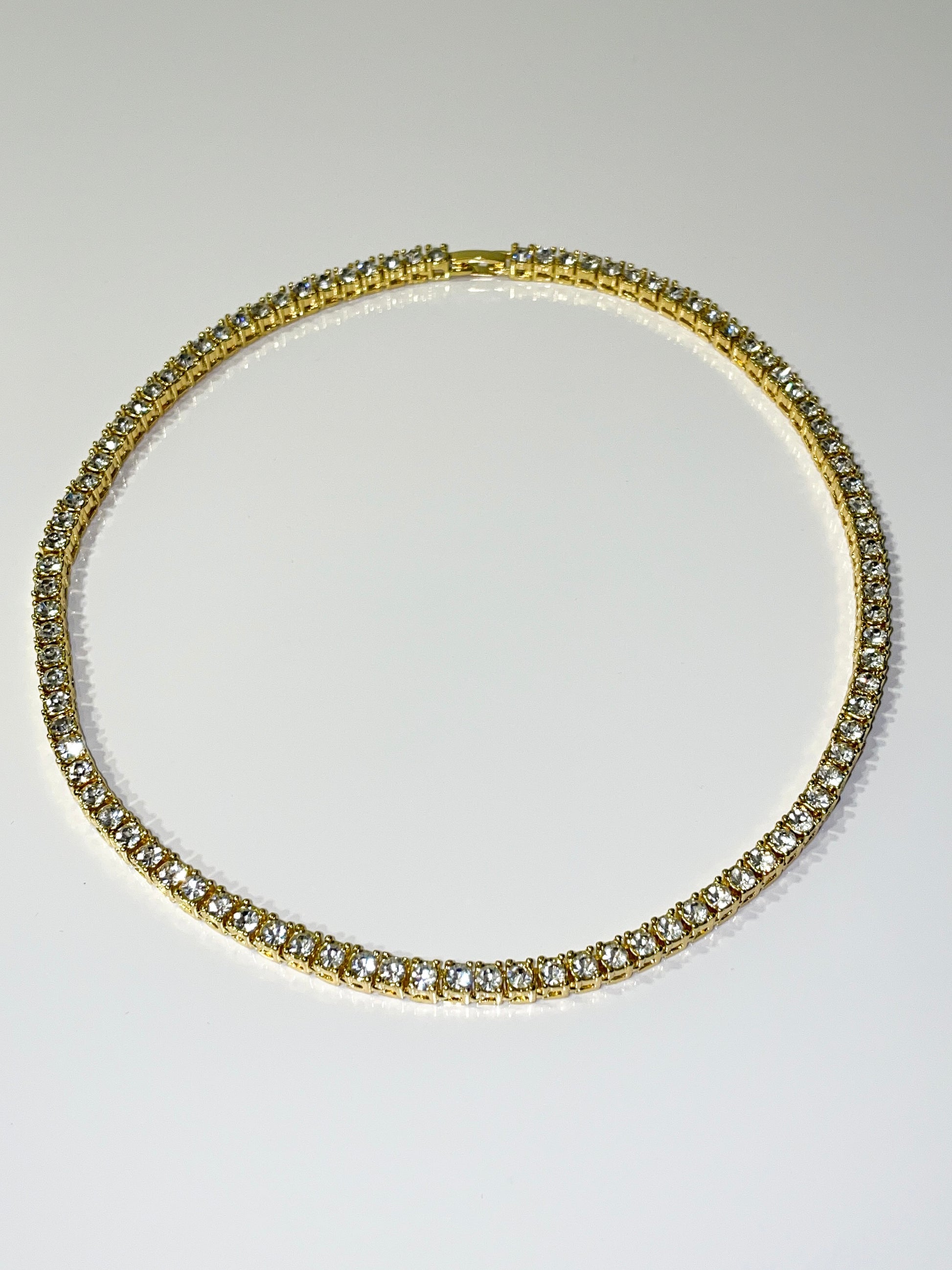 rhinestone gold tennis necklace