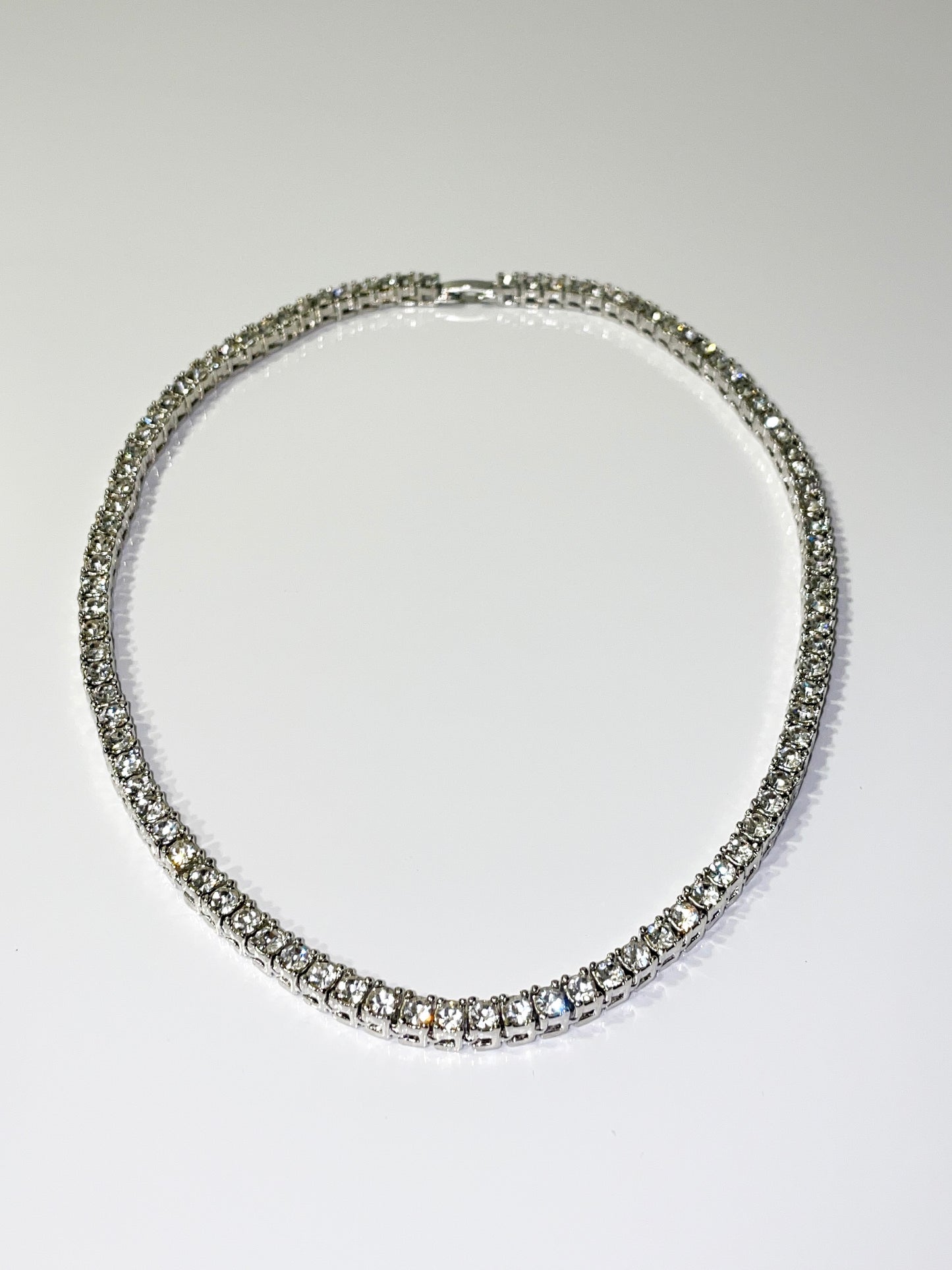 rhinestone silver tennis necklace