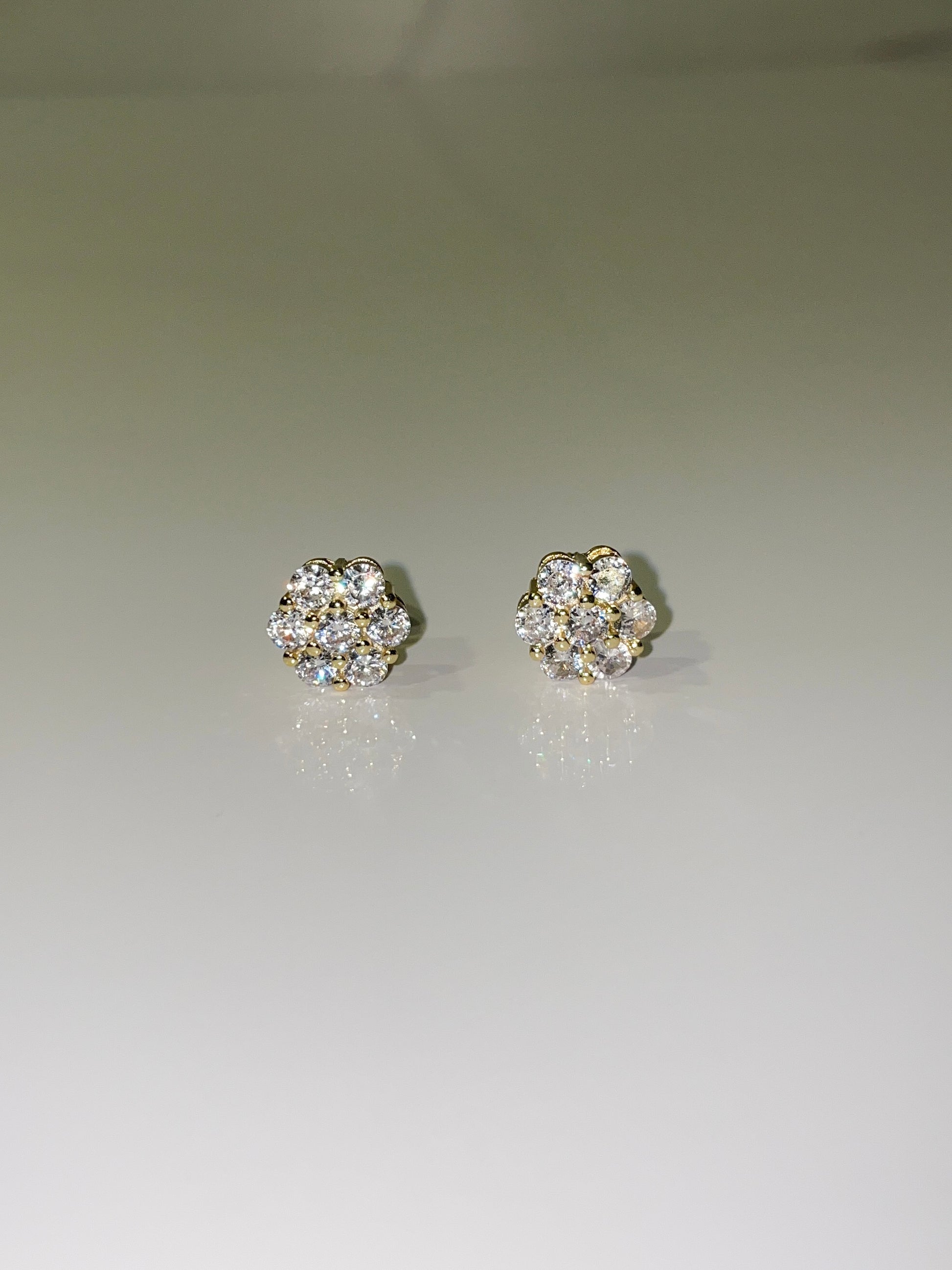 gold cubic zirconia flower screwback stud earrings