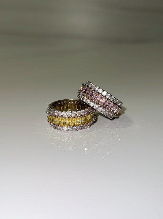 stackable wedding band pink and yellow cubic zirconia ring