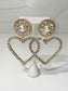 gold rhinestone and pearl heart earrings