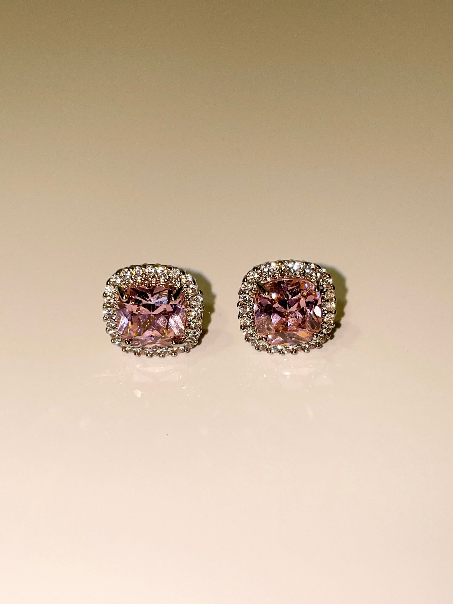 classic pink and silver cubic zirconia stud earrings