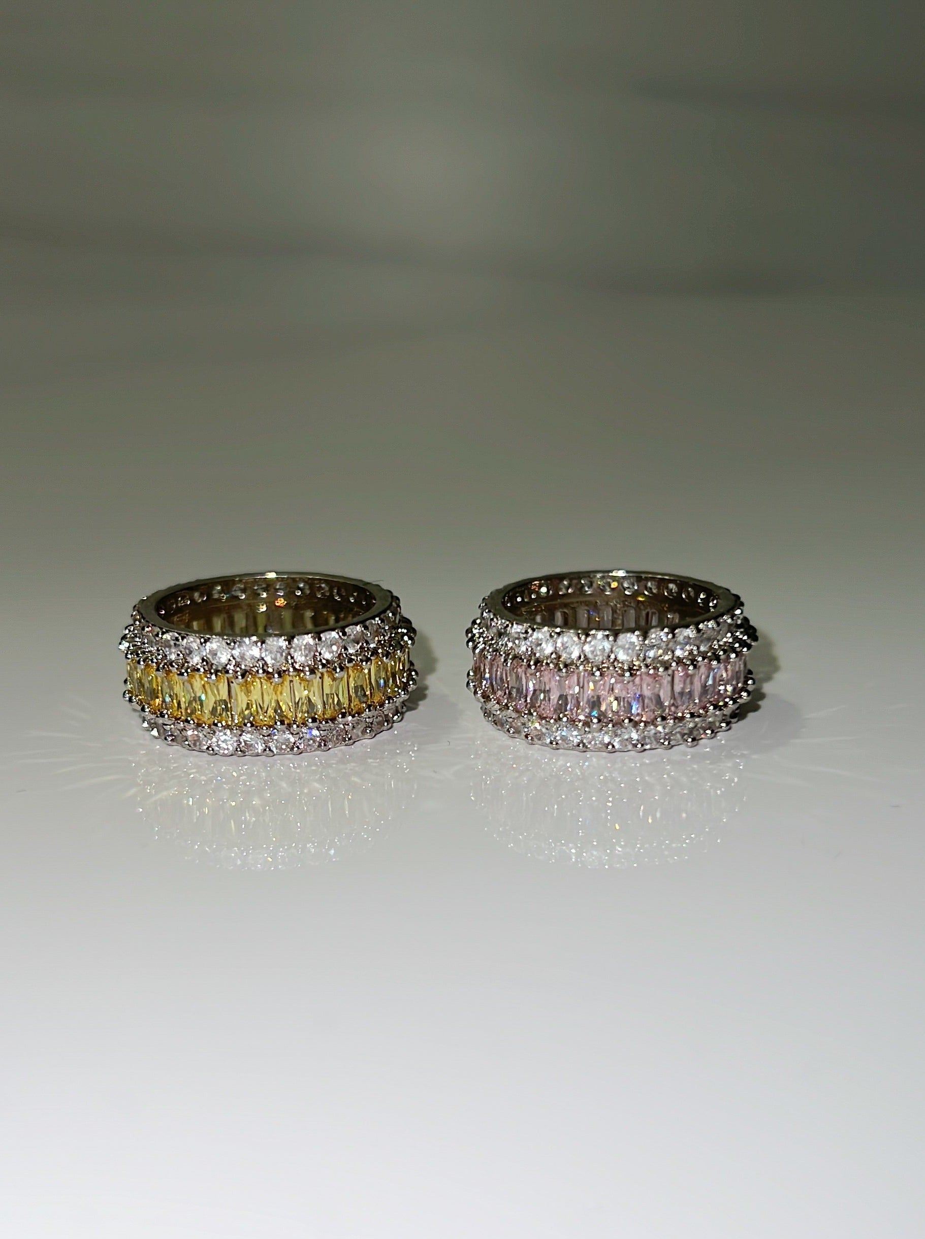 stackable wedding band pink and yellow cubic zirconia ring